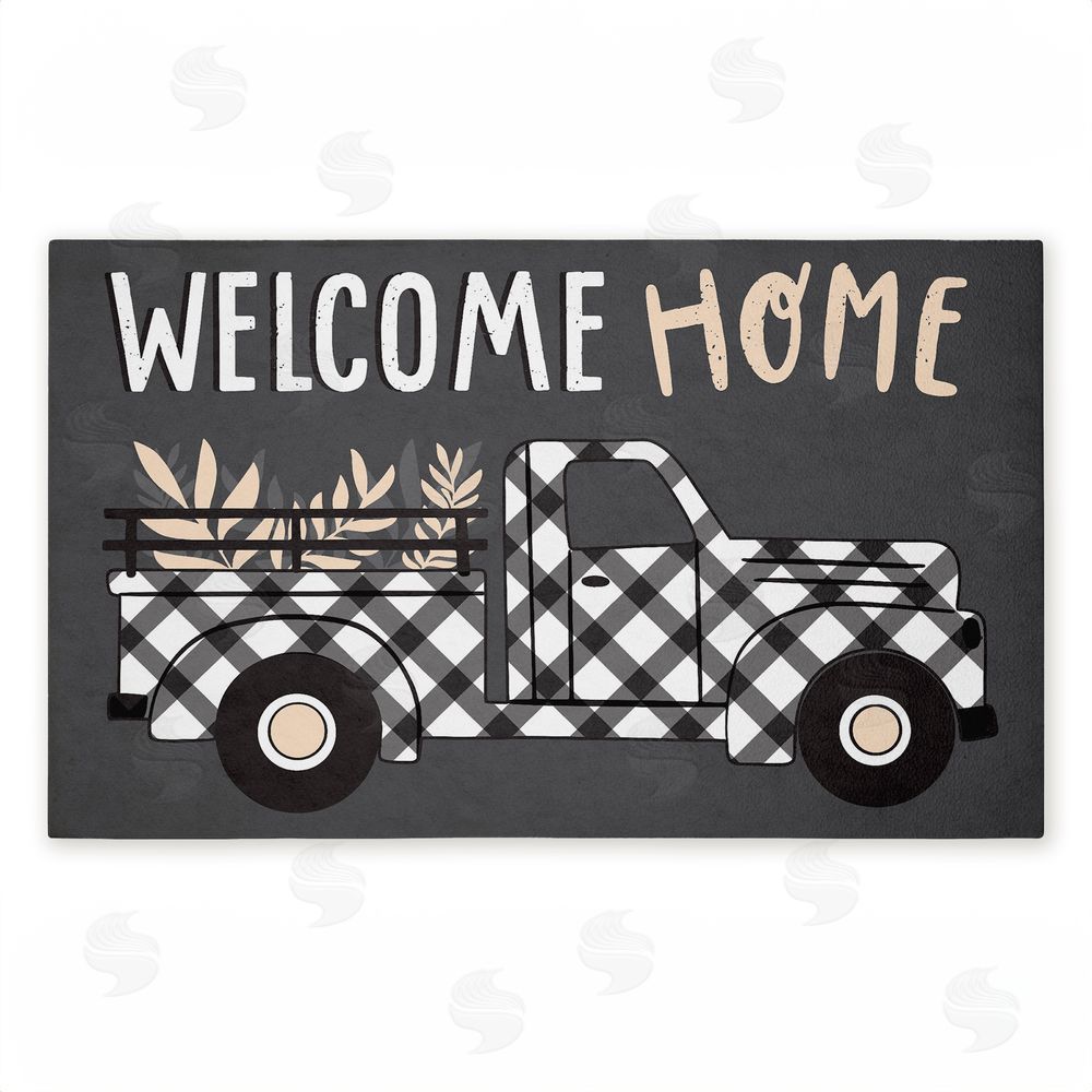 Arrolynn Weiderhold | Farmhouse Welcome Plaid Truck Non-Woven Door Mat