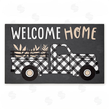 Arrolynn Weiderhold | Farmhouse Welcome Plaid Truck Non-Woven Door Mat