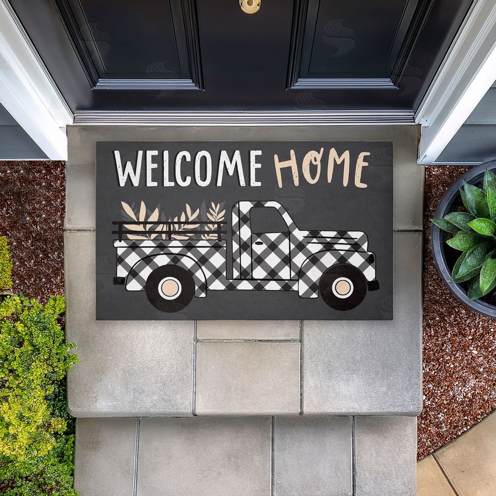 Arrolynn Weiderhold | Farmhouse Welcome Plaid Truck Non-Woven Door Mat