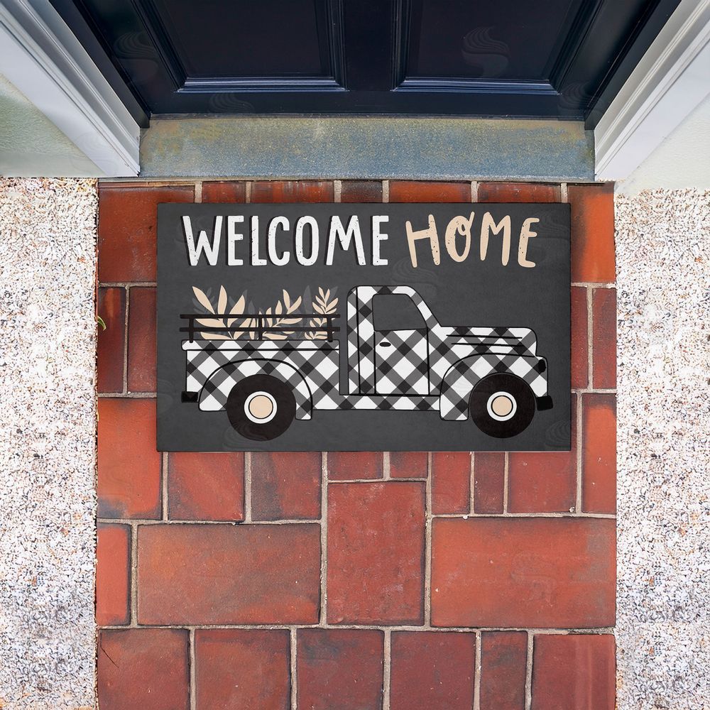 Arrolynn Weiderhold | Farmhouse Welcome Plaid Truck Non-Woven Door Mat