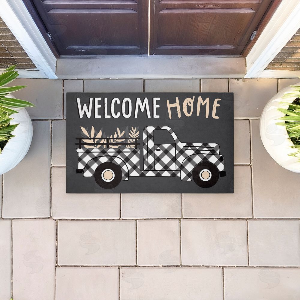 Arrolynn Weiderhold | Farmhouse Welcome Plaid Truck Non-Woven Door Mat