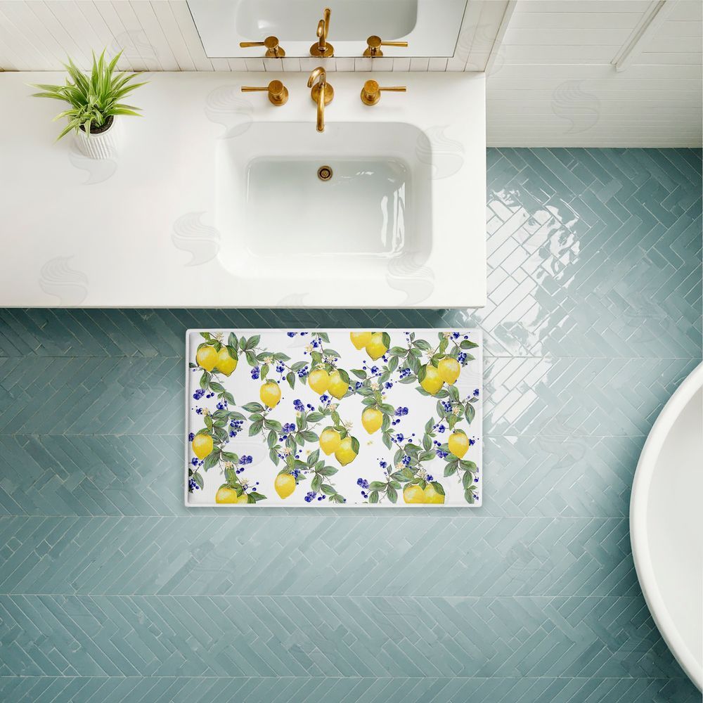 Diannart | Lemony Vine Pattern Plush Bath Mat