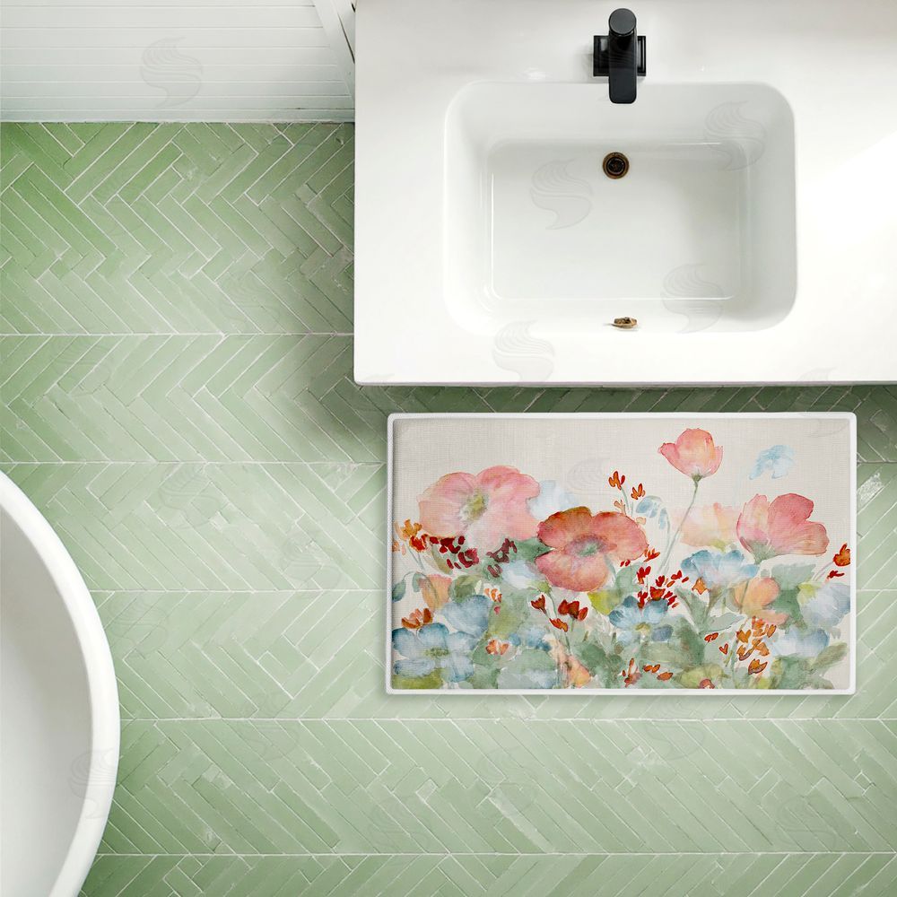 Lanie Loreth | A Day With Pink Flowers Plush Bath Mat