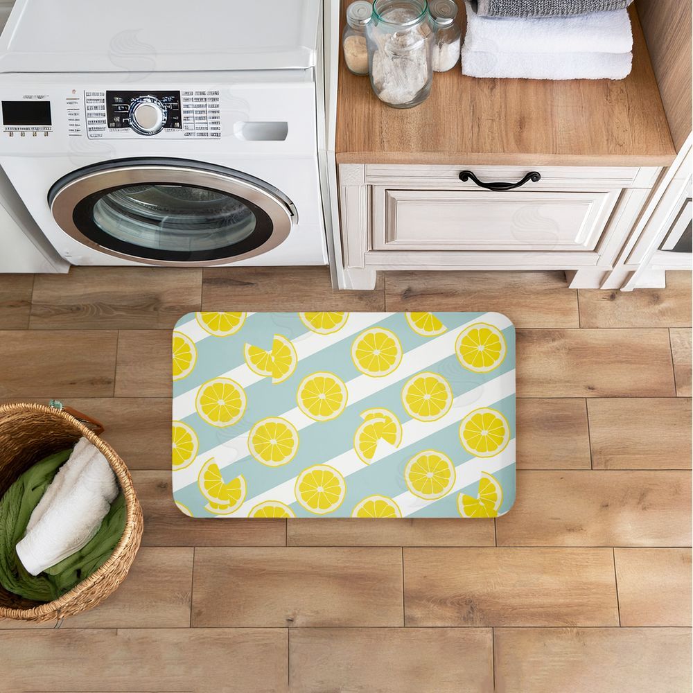 Anna Quach | Kitchen Lemony Stripes Anti-Fatigue Mat