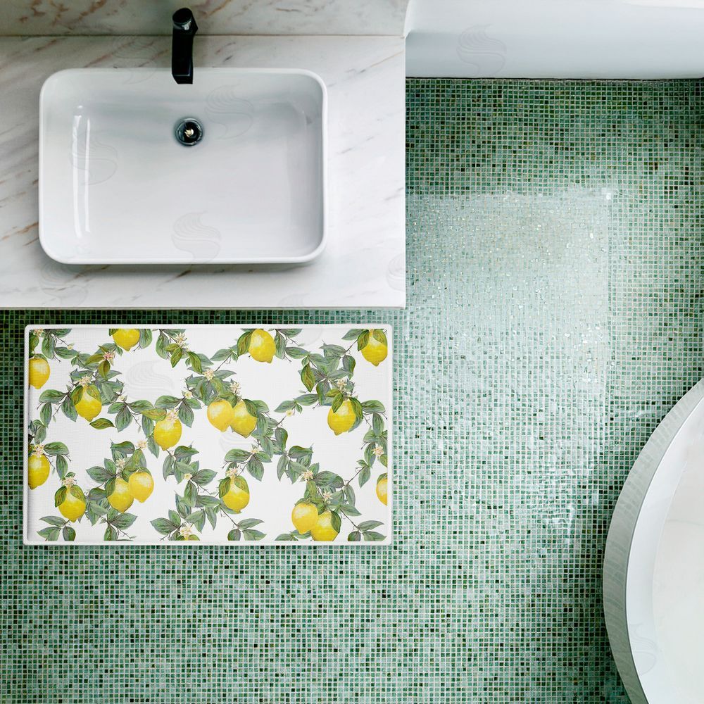Diannart | Fruity Lemony Vine Pattern Plush Bath Mat
