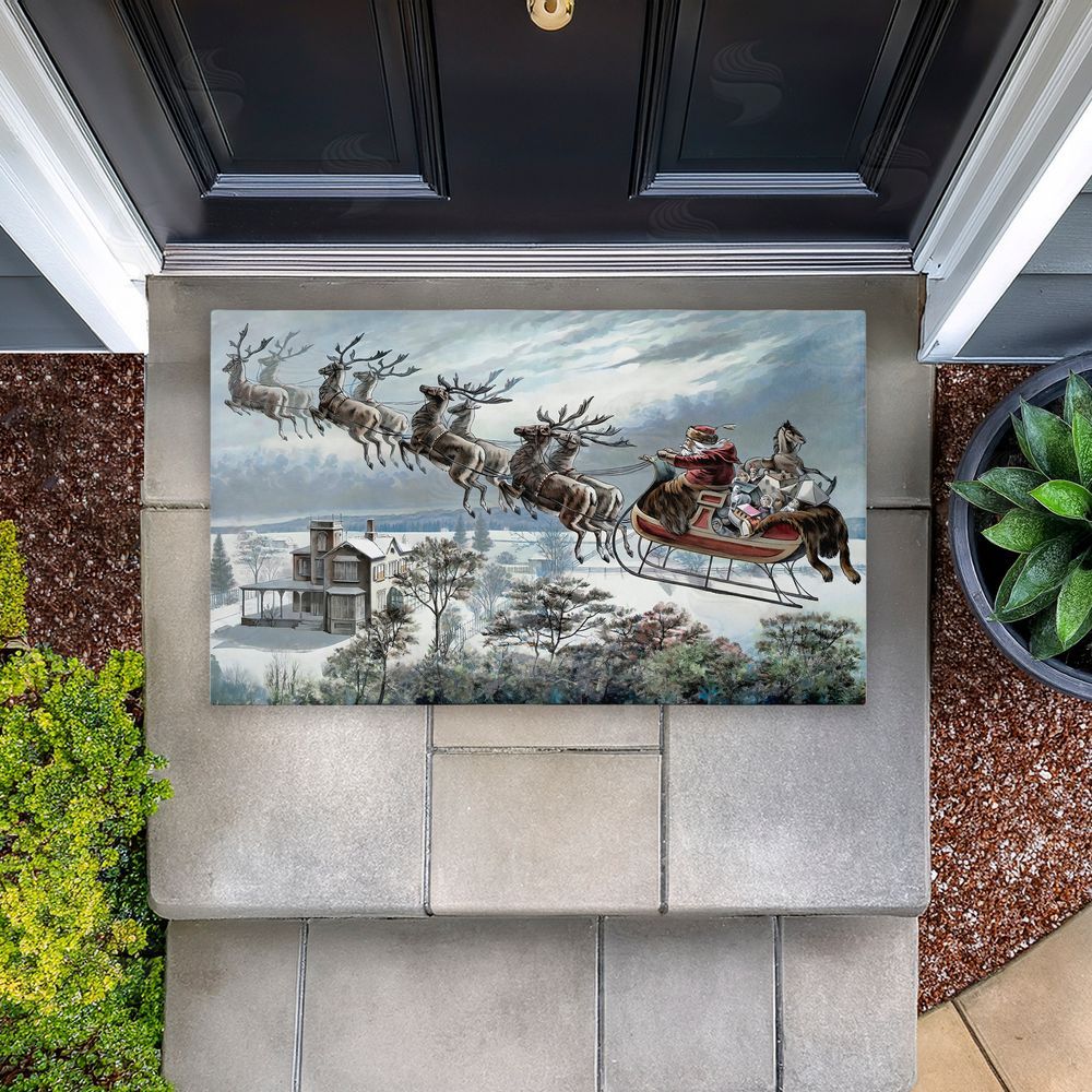 Arlington Prints | Santa Sleigh Over Cabin Non-Woven Door Mat