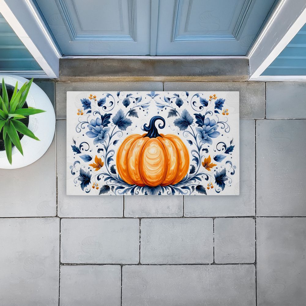 Creative Studio | Pumpkin with Symmetrical Florals Non-Woven Door Mat