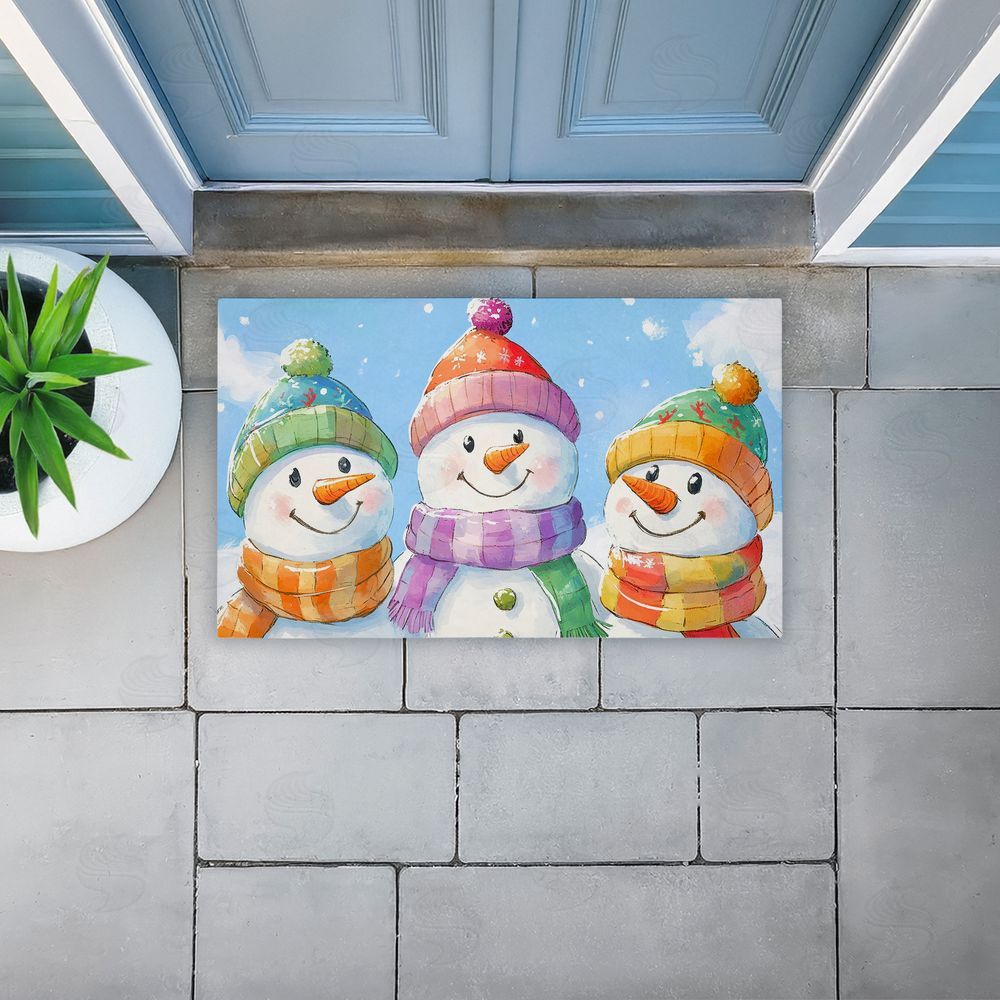 Petal Prints Design | Happy Snowmen Trio Non-Woven Door Mat