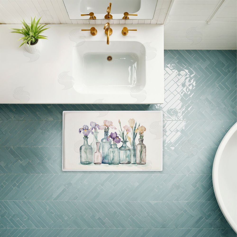 Svetlana Aleynikova | Pastel Toned Iris Vases Plush Bath Mat