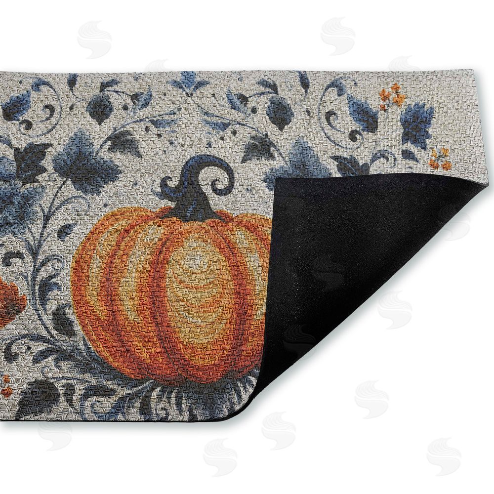 Creative Studio | Pumpkin With Blue Floral Background Faux Sisal Door Mat