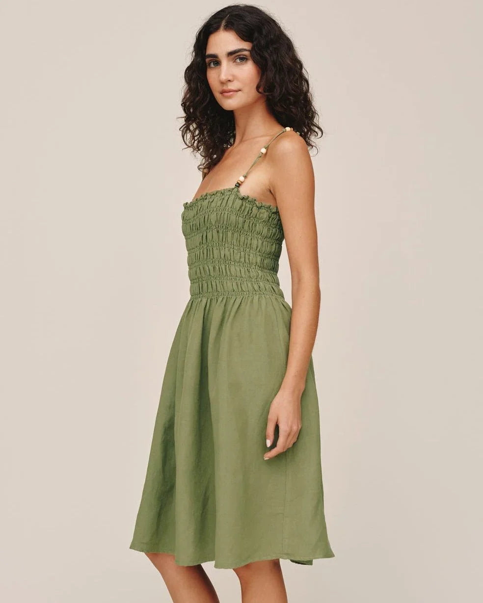 SMOCKED DRESS WITH BEADED STRAPS
