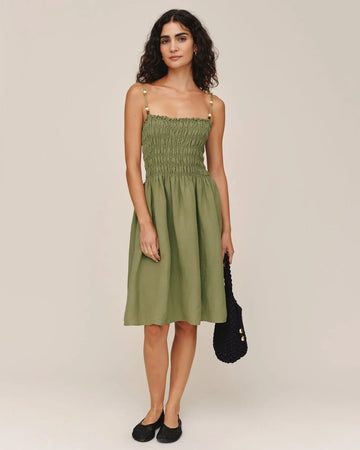 SMOCKED DRESS WITH BEADED STRAPS