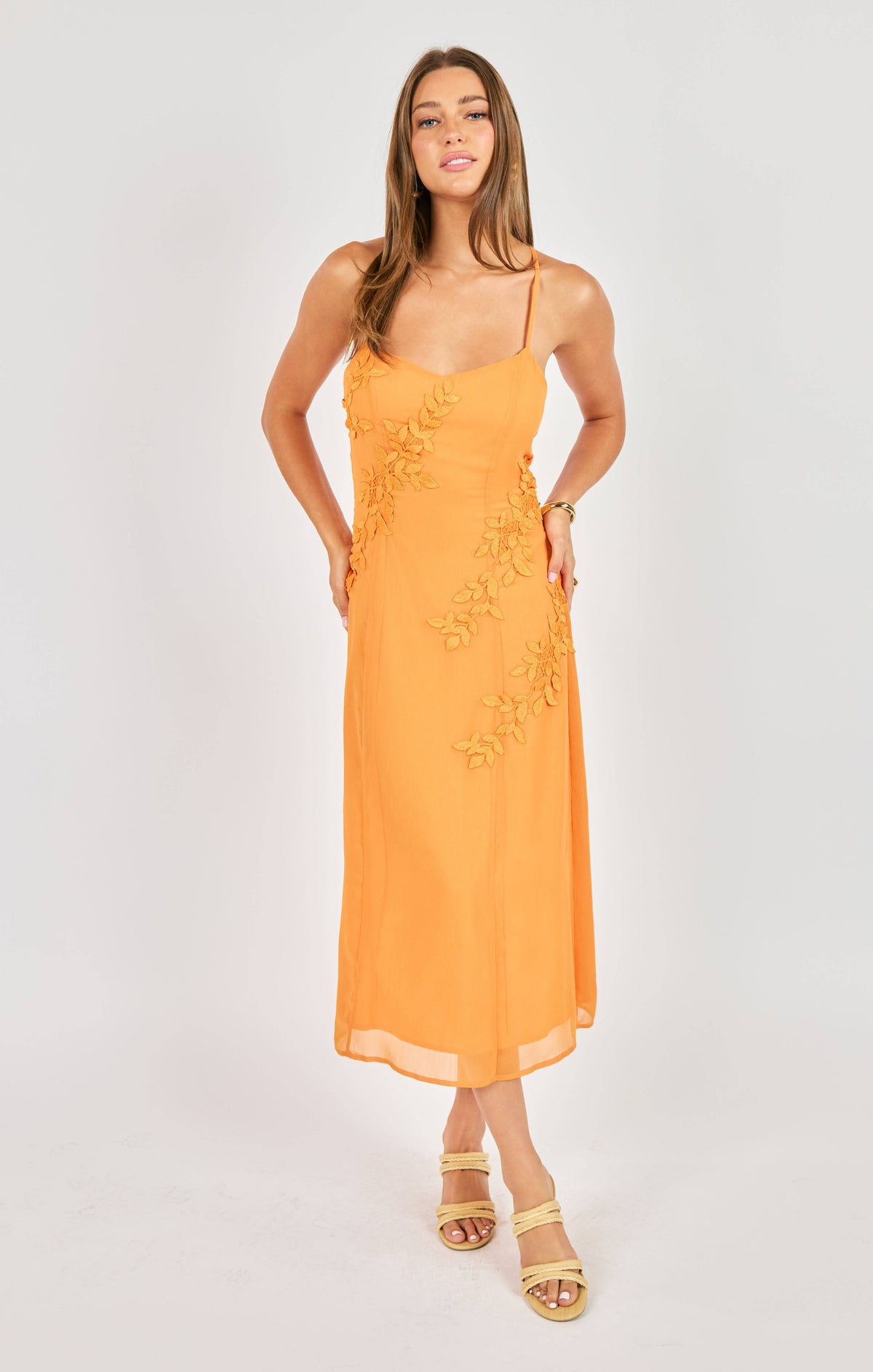 PRICKLY PETAL APPLIQUE MIDI DRESS