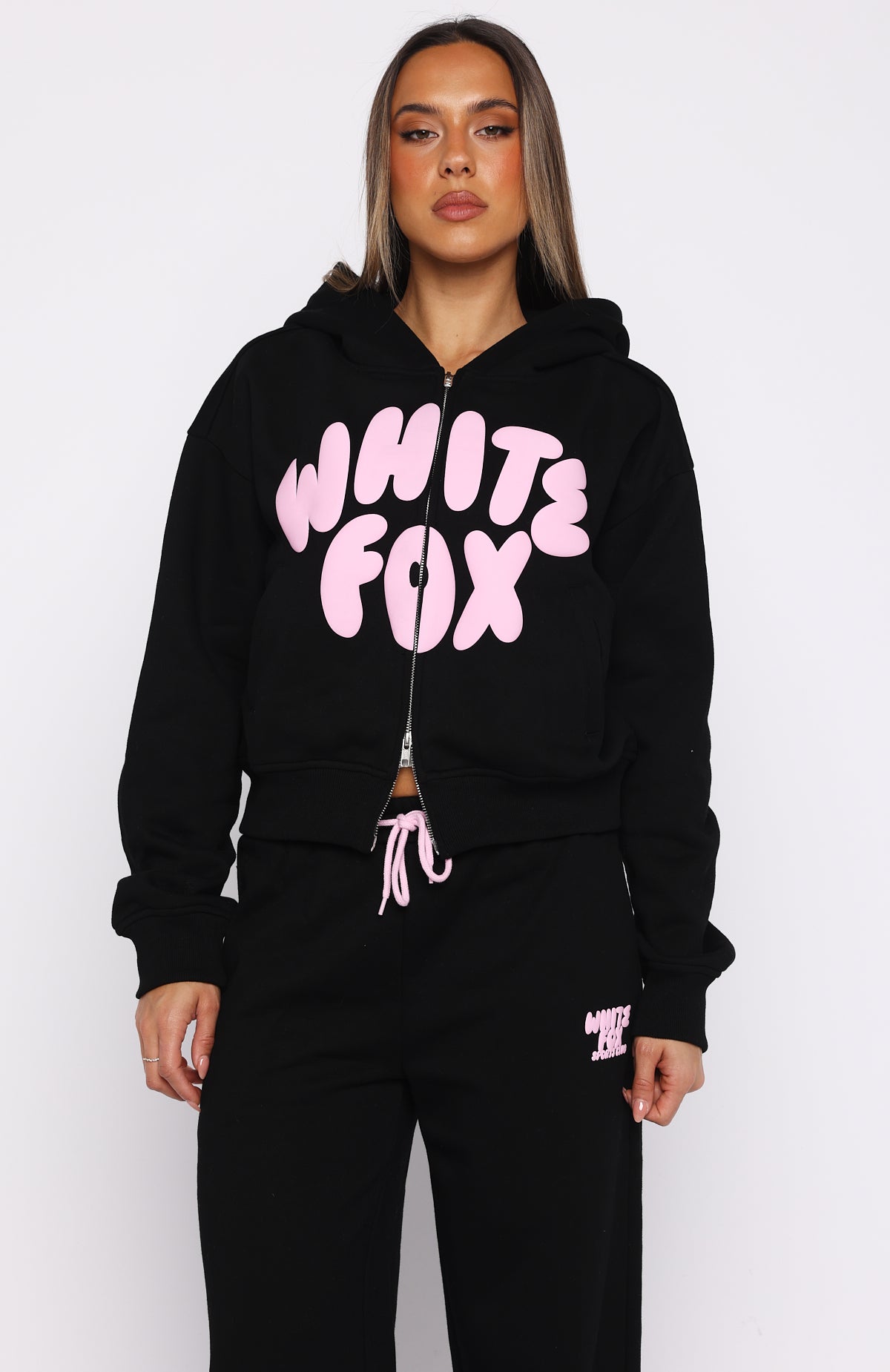 Club 14 Allie Boxy Zip Front Hoodie Black