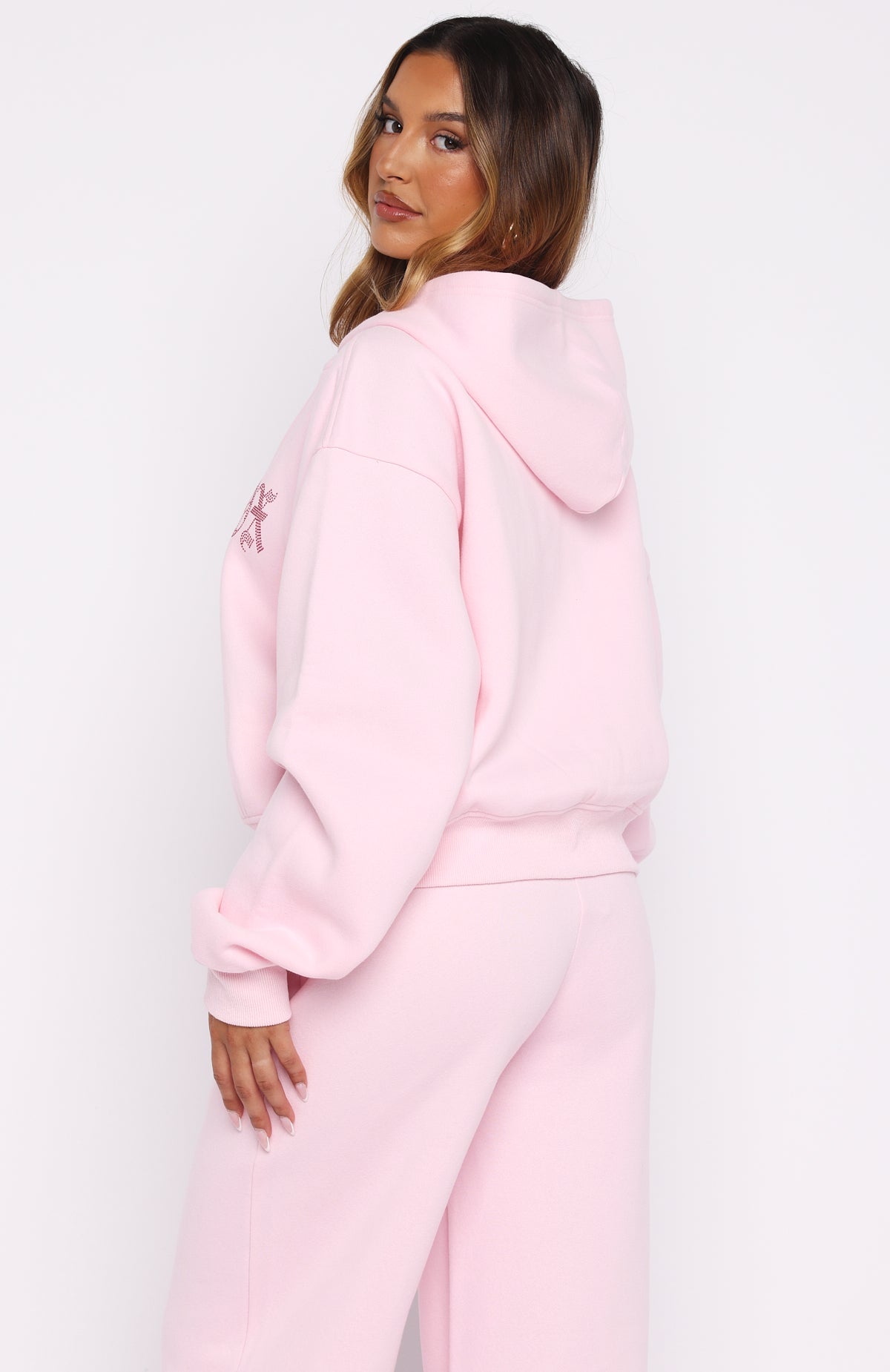 Lucky Ones Boxy Zip Front Hoodie Pink