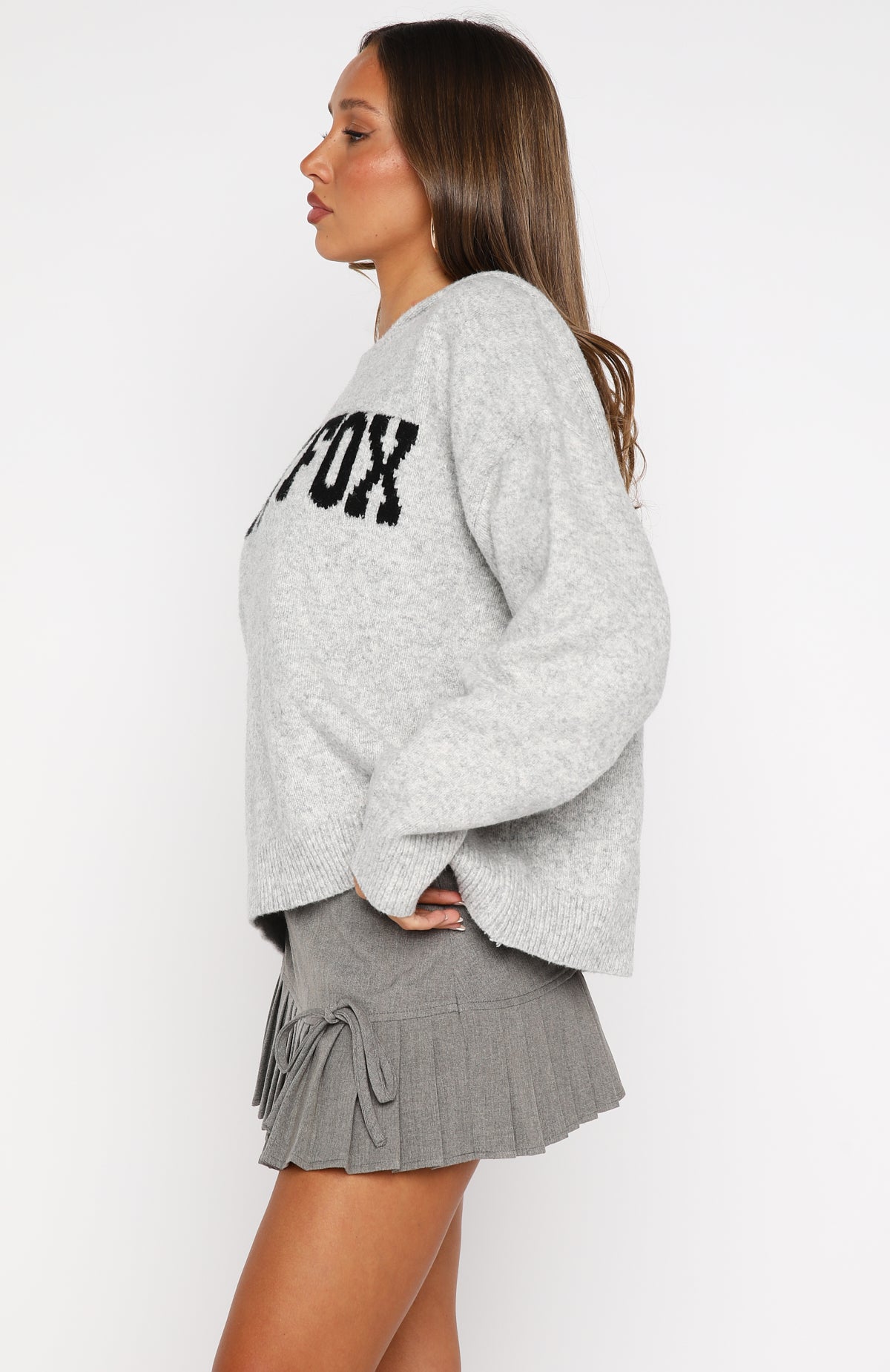 Off To Better Things Oversized Knit Hoodie Light Grey