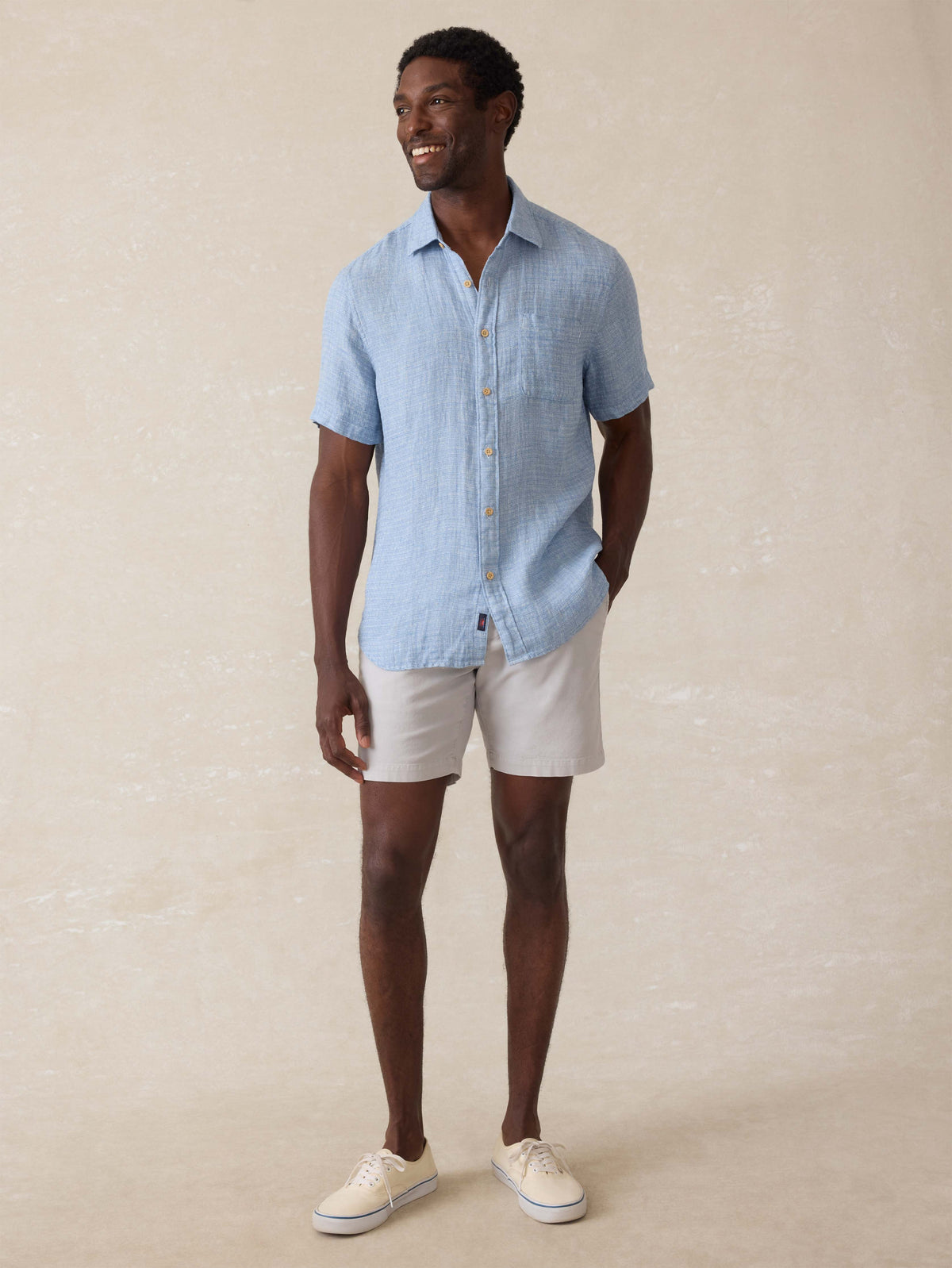 Tradewinds Linen Blend Short - Rain Cloud
