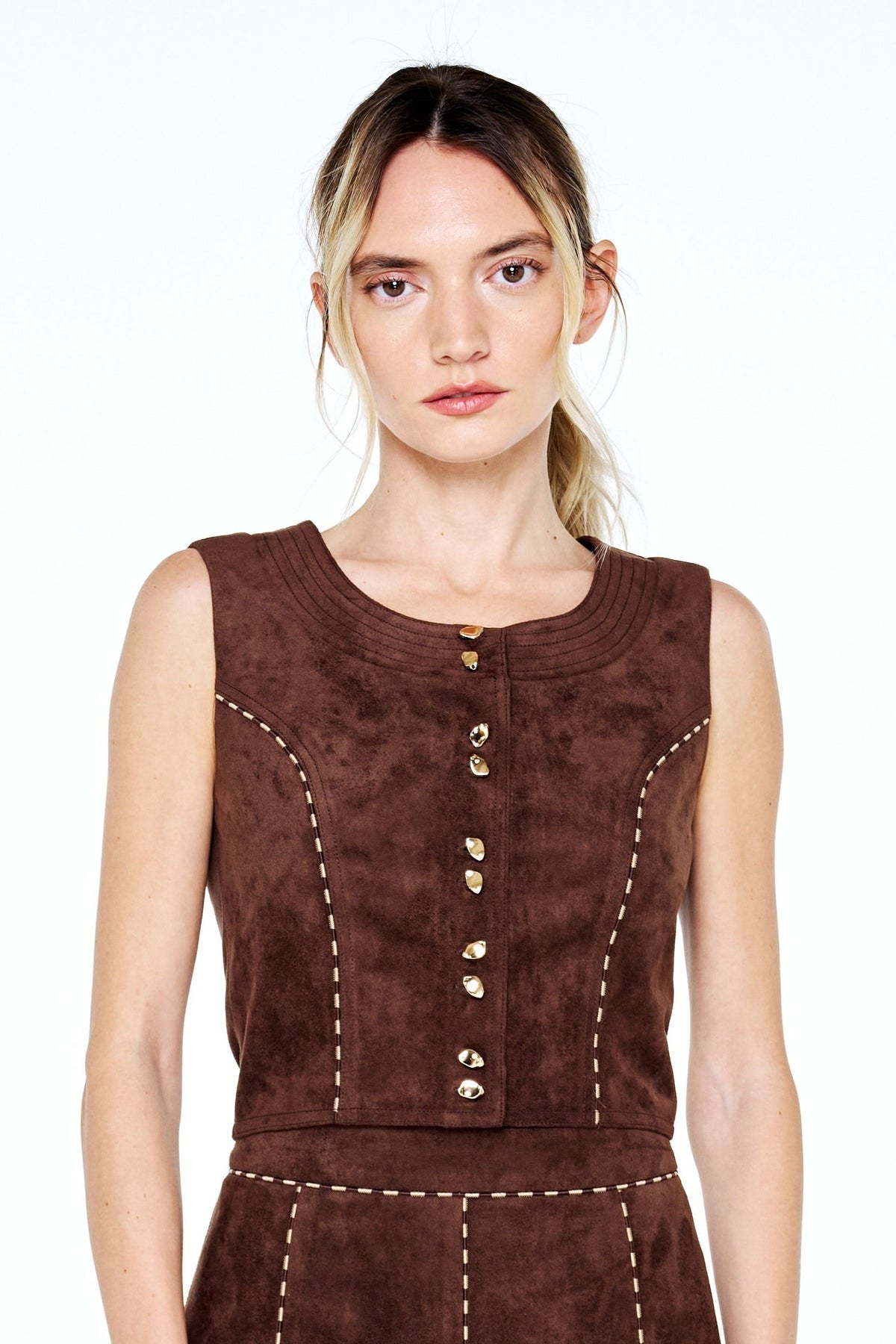 AKIA SUEDE BUTTON-DOWN TOP